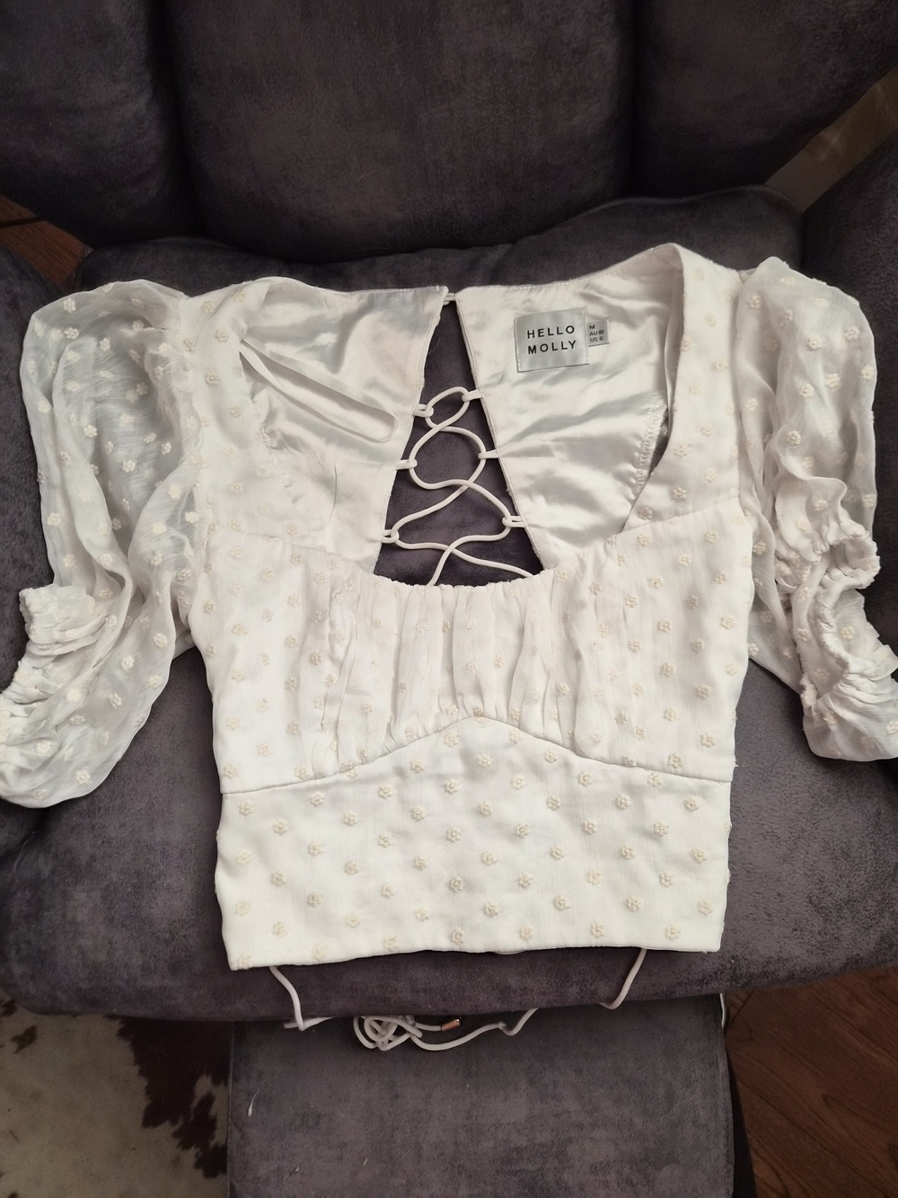 Hello Molly White Puff-Sleeve Lace-Up Crop Top